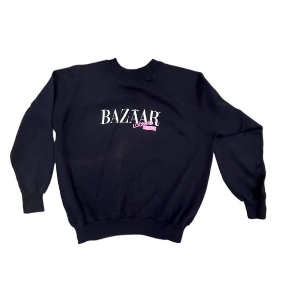 Vintage‎ Harper's Bazaar Shirt Fashion Raglan Indigo Black Sweat Shirt sz M - Picture 2 of 5